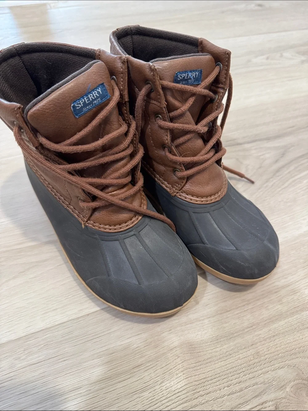 Sperry Kids Brown Leather and Black Rubber Winter/ Rain Boots